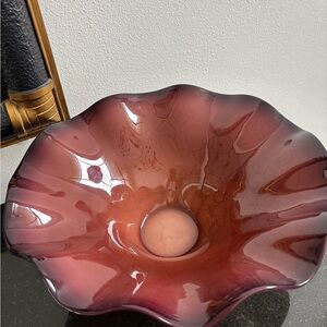 Josefina|Krosno Poland| Hand Blown Art Glass Centerpiece Bowl- 6x16"
